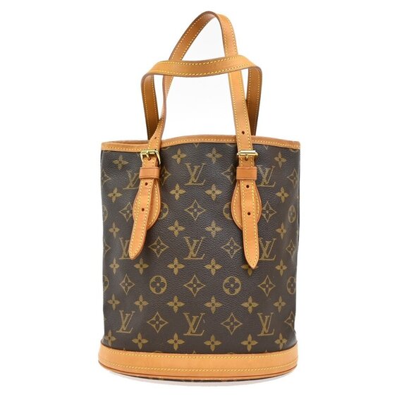 LOUIS VUITTON BUCKET PM Shoulder Tote Bag Monogram Leather Brown - Picture 1 of 5
